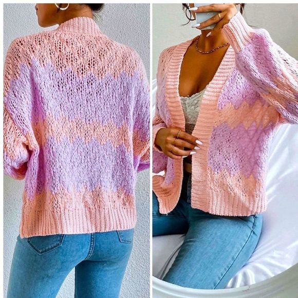 NWT! TWO TONE DROP SHOULDER OPEN FRONT CARDIGAN! - Picture 5 of 15